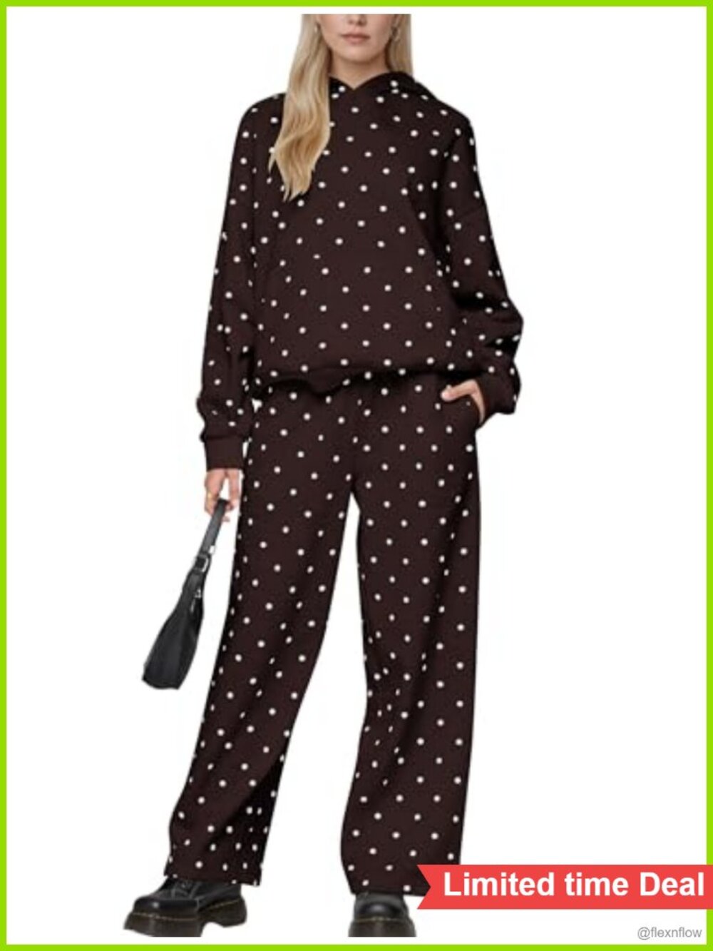 Polka Dot 2 Piece Oversized Hoodie & Wide Leg Sweatpants Set Lounge